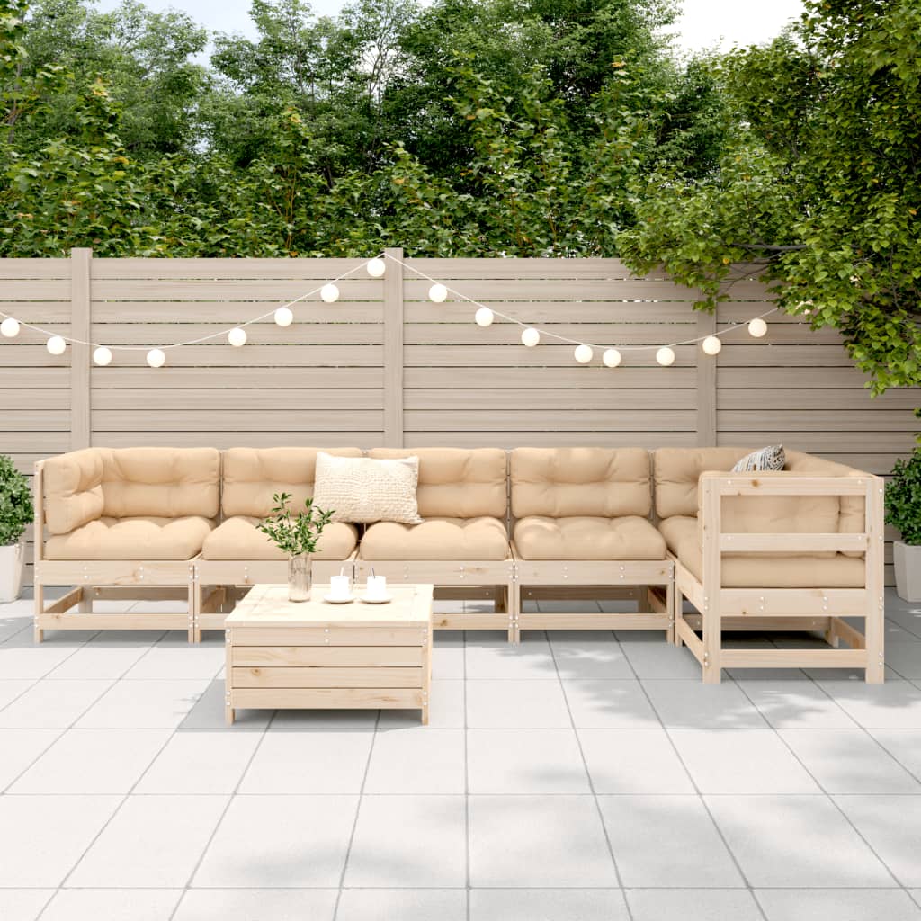 Set Divani da Giardino 7 pz in Legno Massello di Pino