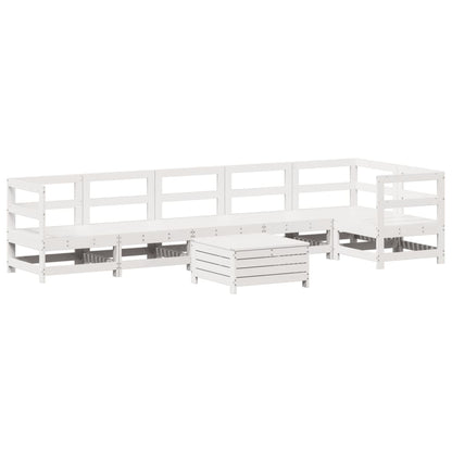 Set Divani da Giardino 7 pz Bianco in Legno Massello di Pino