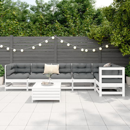 Set Divani da Giardino 7 pz Bianco in Legno Massello di Pino