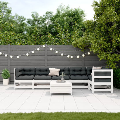 Set Salotto Giardino 7pz con Cuscini Bianco Legno Massello Pino