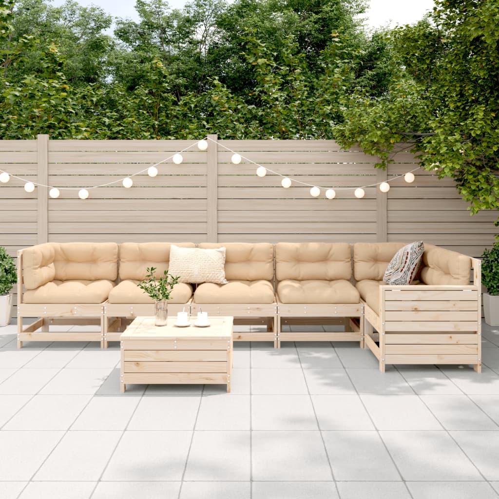 Set Divani da Giardino 7 pz in Legno Massello di Pino