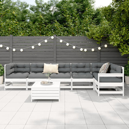 Set Divani da Giardino 7 pz Bianco in Legno Massello di Pino