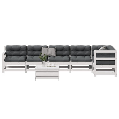 Set Salotto Giardino 7pz con Cuscini Bianco Legno Massello Pino