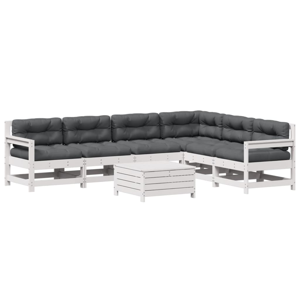 Set Salotto Giardino 7pz con Cuscini Bianco Legno Massello Pino