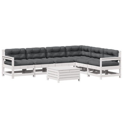 Set Salotto Giardino 7pz con Cuscini Bianco Legno Massello Pino