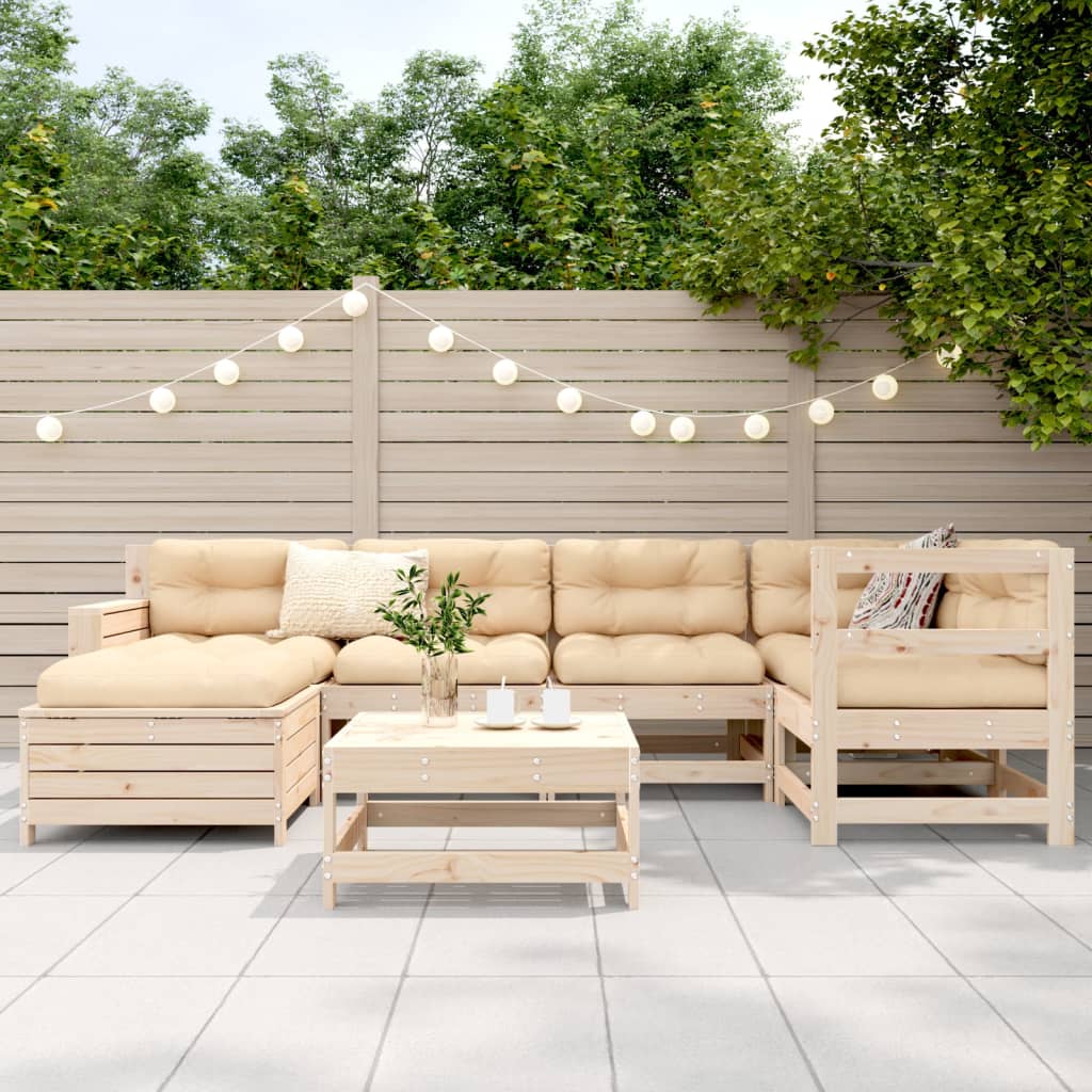 Set Divani da Giardino 7 pz in Legno Massello di Pino