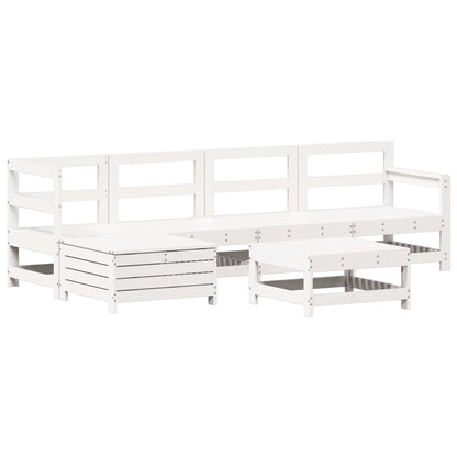 Set Divani da Giardino 6 pz Bianco in Legno Massello di Pino