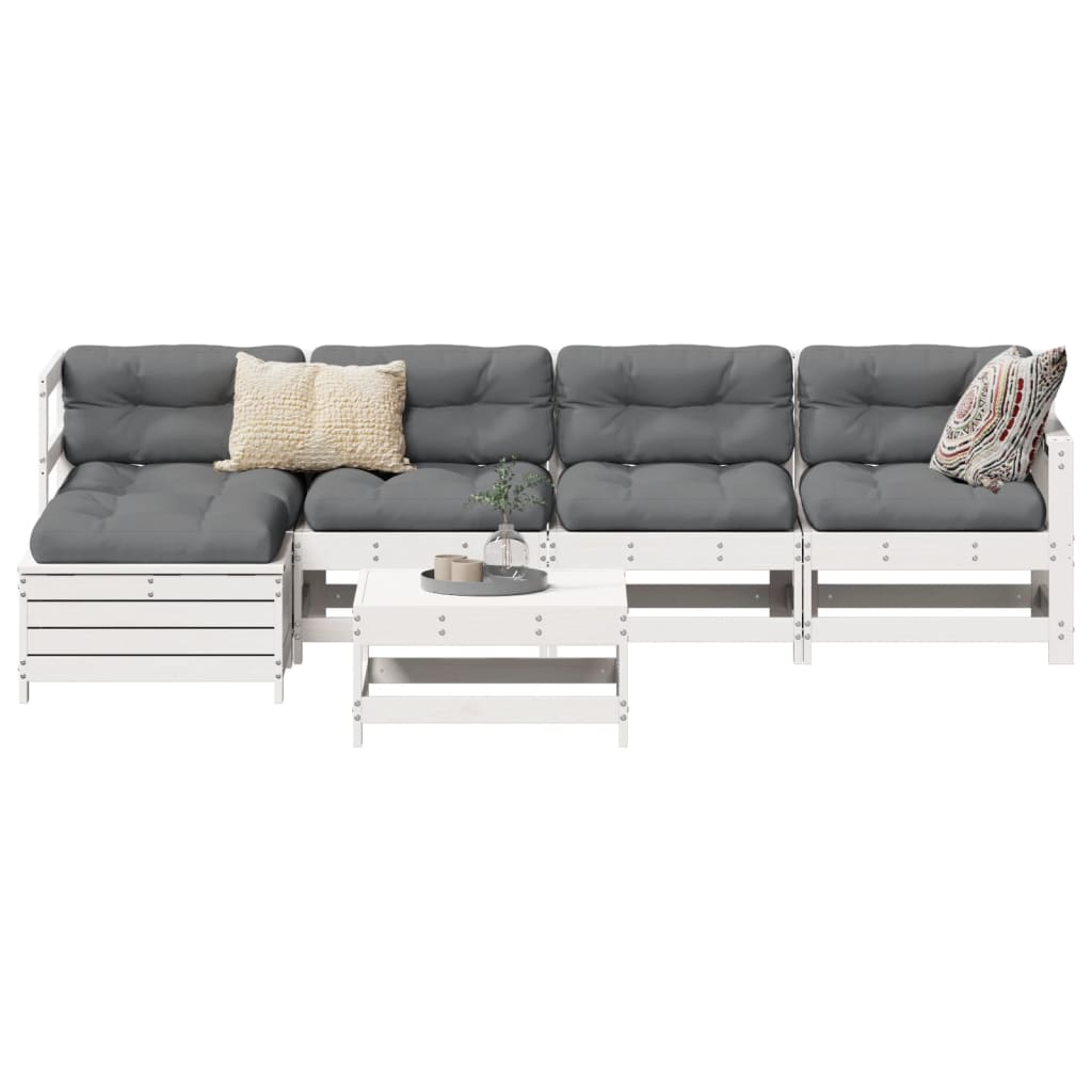 Set Divani da Giardino 6 pz Bianco in Legno Massello di Pino