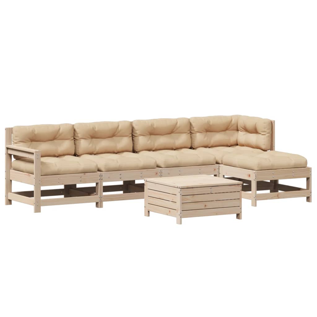 Set Divani Giardino 6 pz con Cuscini in Legno Massello di Pino