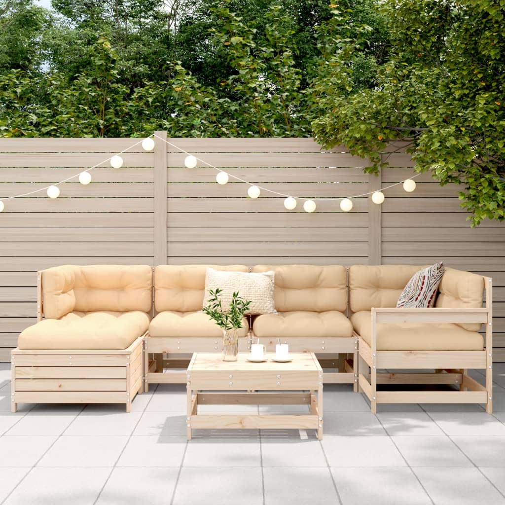 Set Divani da Giardino 7 pz in Legno Massello di Pino
