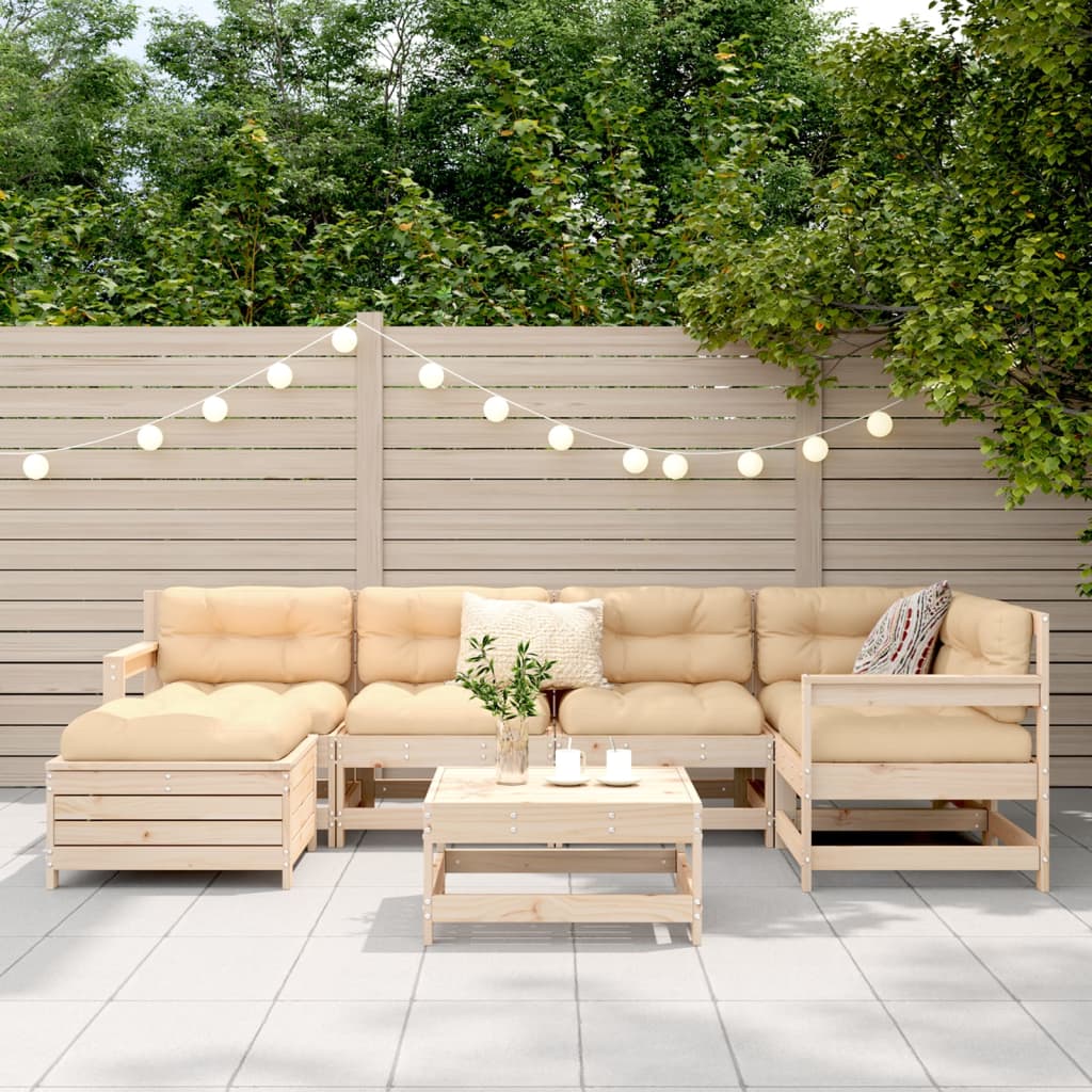Set Divani da Giardino 7 pz in Legno Massello di Pino