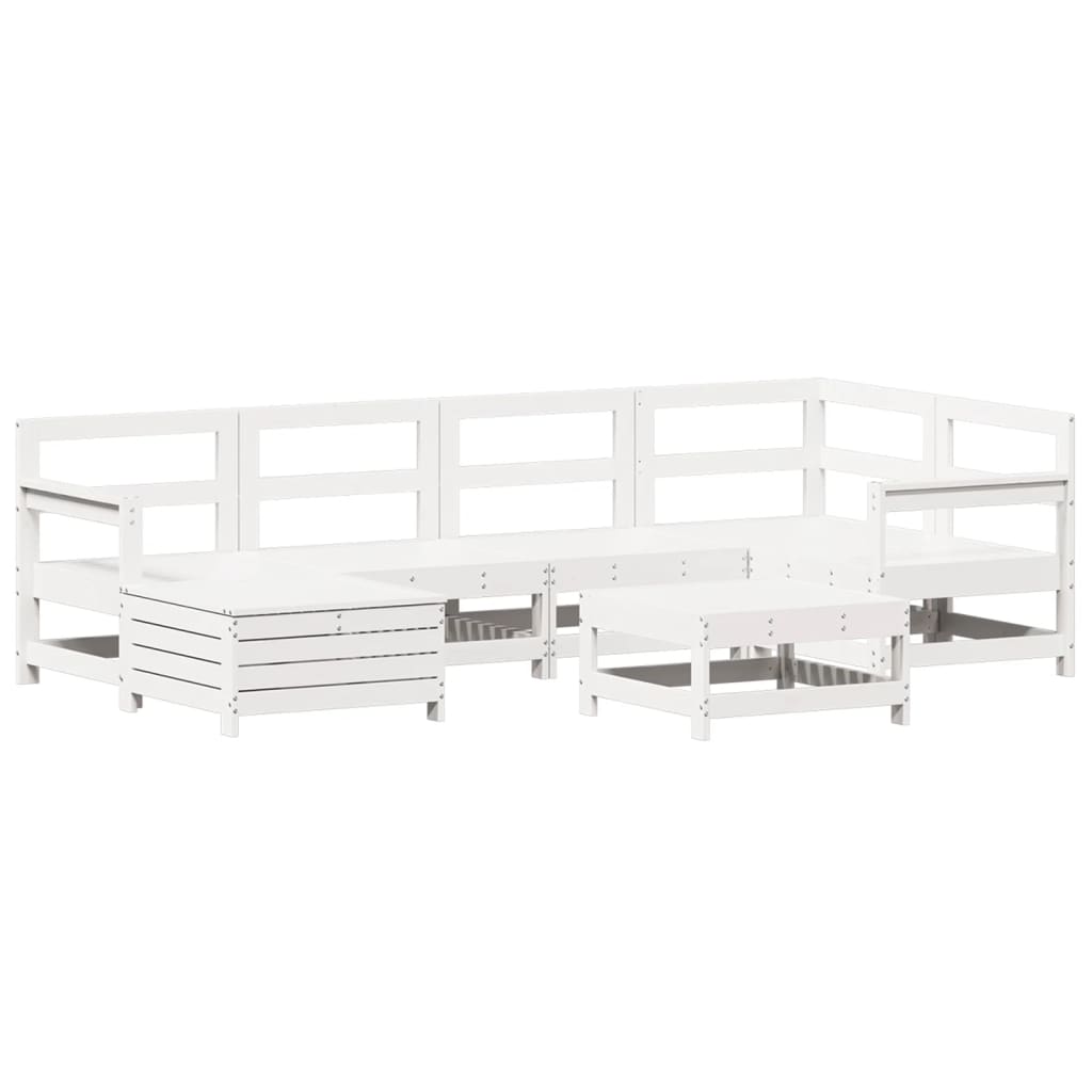 Set Divani da Giardino 7 pz Bianco in Legno Massello di Pino