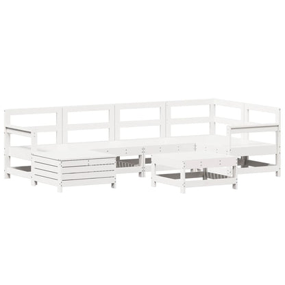 Set Divani da Giardino 7 pz Bianco in Legno Massello di Pino