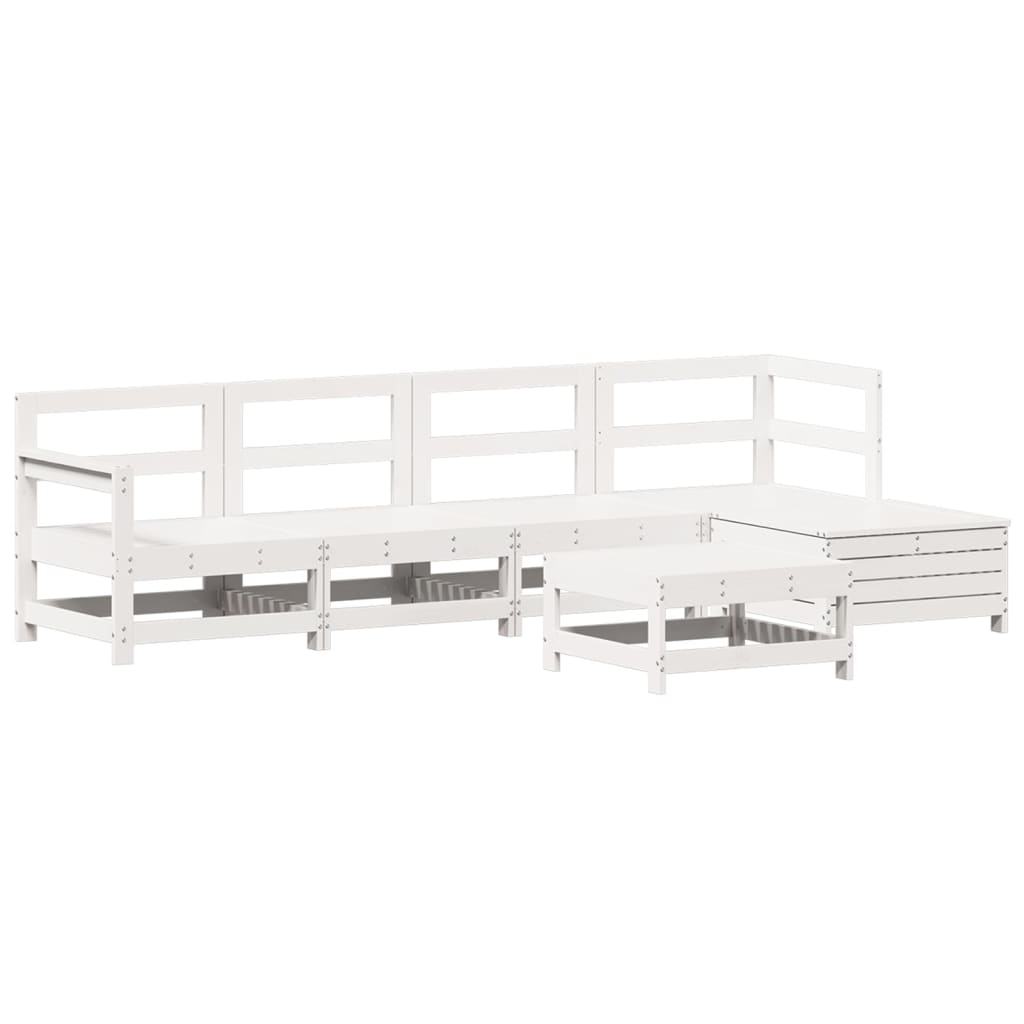 Set Divani da Giardino 6 pz Bianco in Legno Massello di Pino