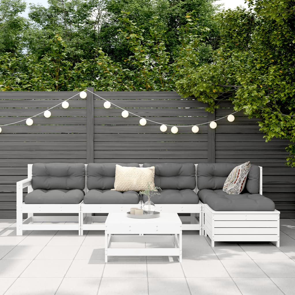 Set Divani da Giardino 6 pz Bianco in Legno Massello di Pino