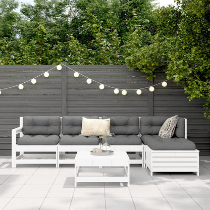 Set Divani da Giardino 6 pz Bianco in Legno Massello di Pino