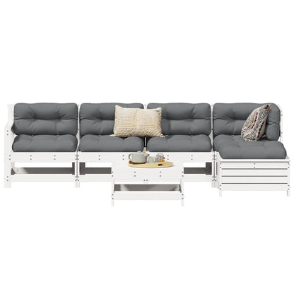 Set Divani da Giardino 6 pz Bianco in Legno Massello di Pino