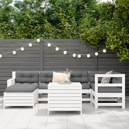 Set Divani da Giardino 7 pz Bianco in Legno Massello di Pino