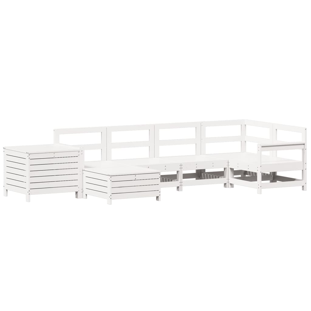 Set Divani da Giardino 7 pz Bianco in Legno Massello di Pino