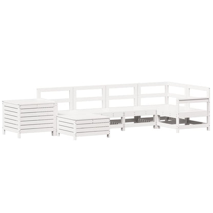 Set Divani da Giardino 7 pz Bianco in Legno Massello di Pino