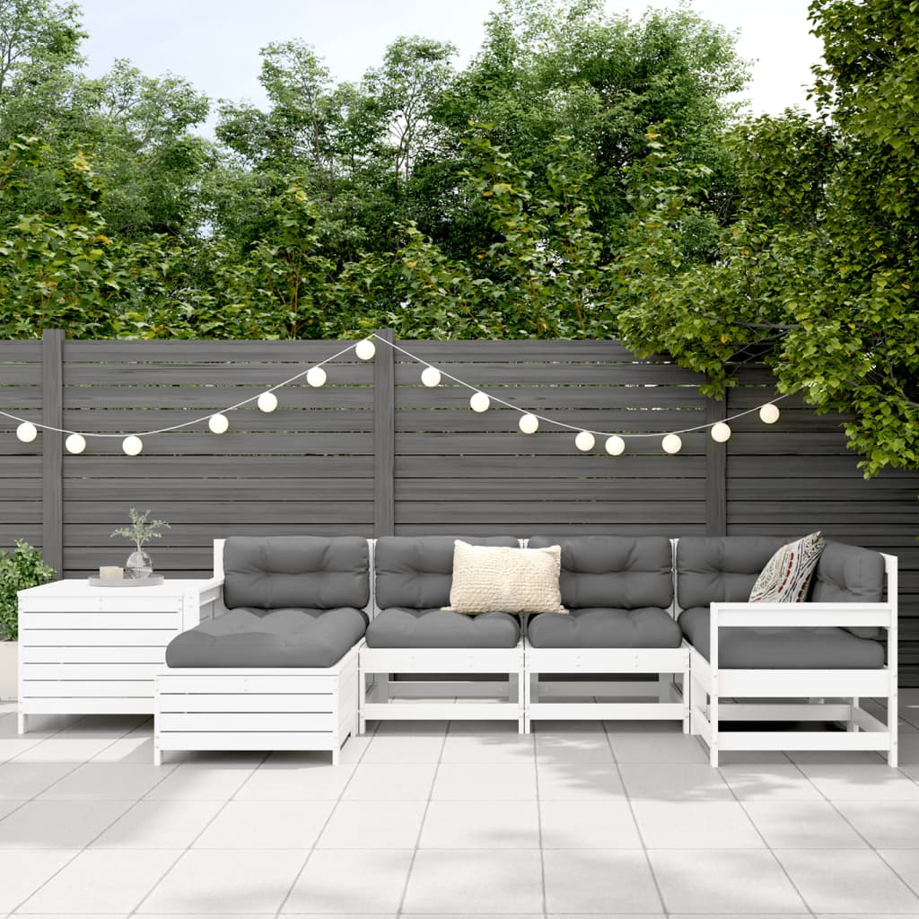 Set Divani da Giardino 7 pz Bianco in Legno Massello di Pino