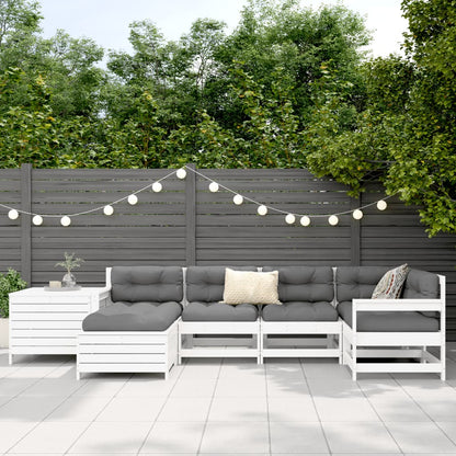 Set Divani da Giardino 7 pz Bianco in Legno Massello di Pino