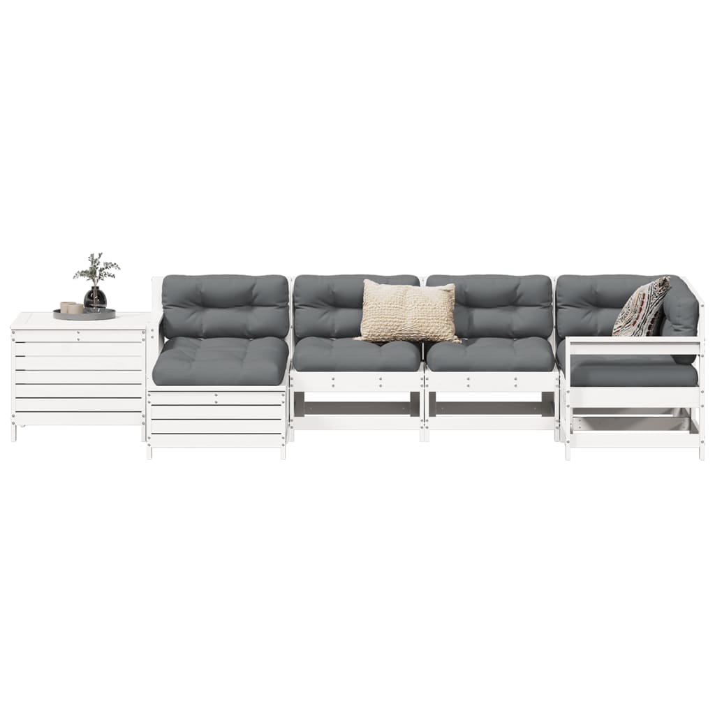 Set Divani da Giardino 7 pz Bianco in Legno Massello di Pino