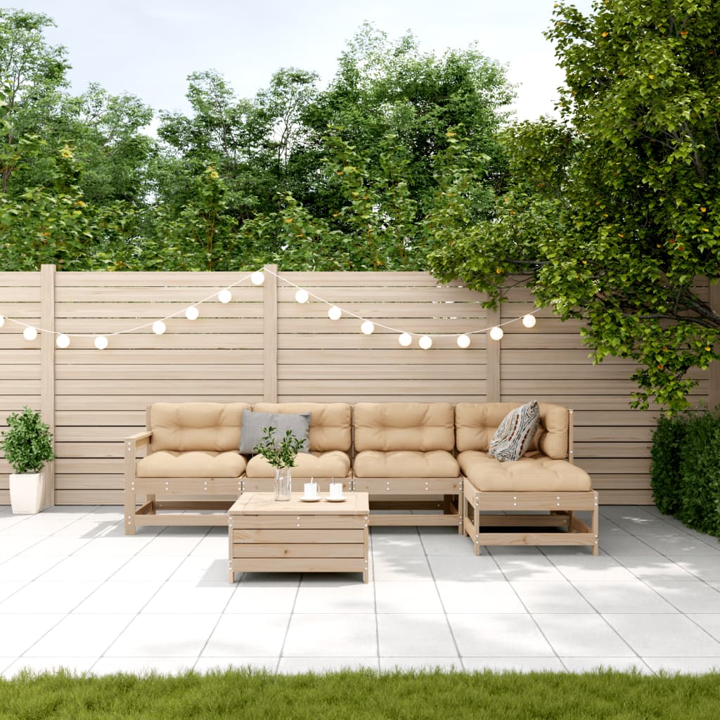 Set Divani Giardino 6 pz con Cuscini in Legno Massello di Pino
