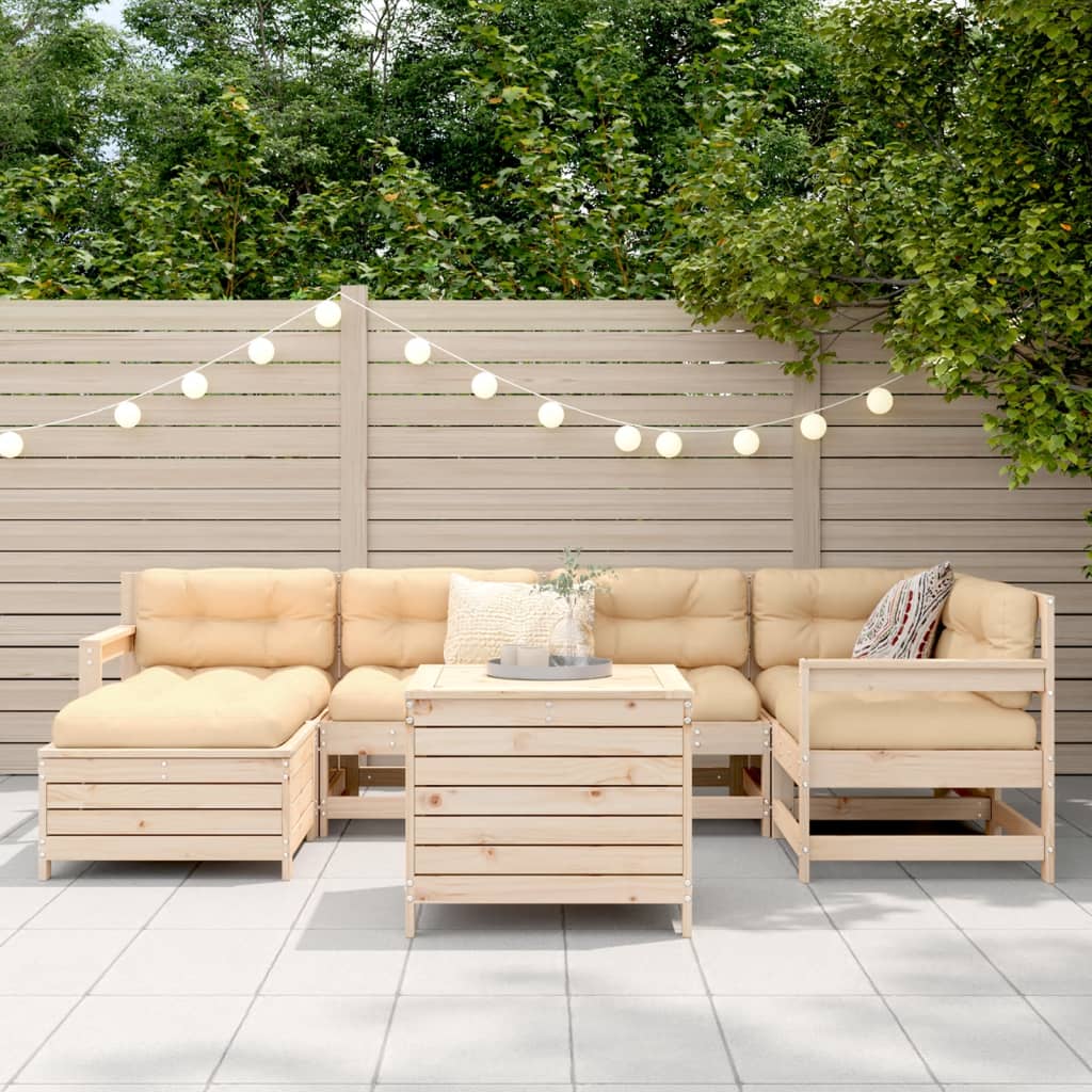 Set Divani da Giardino 7 pz in Legno Massello di Pino