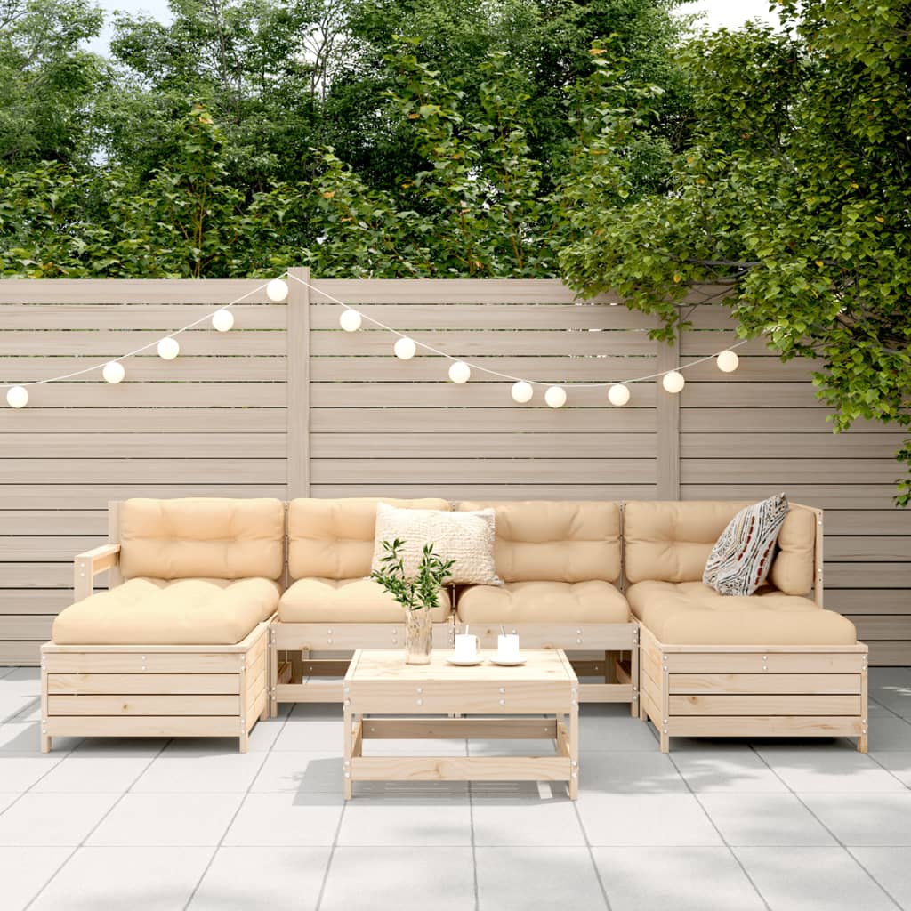 Set Divani da Giardino 7 pz in Legno Massello di Pino