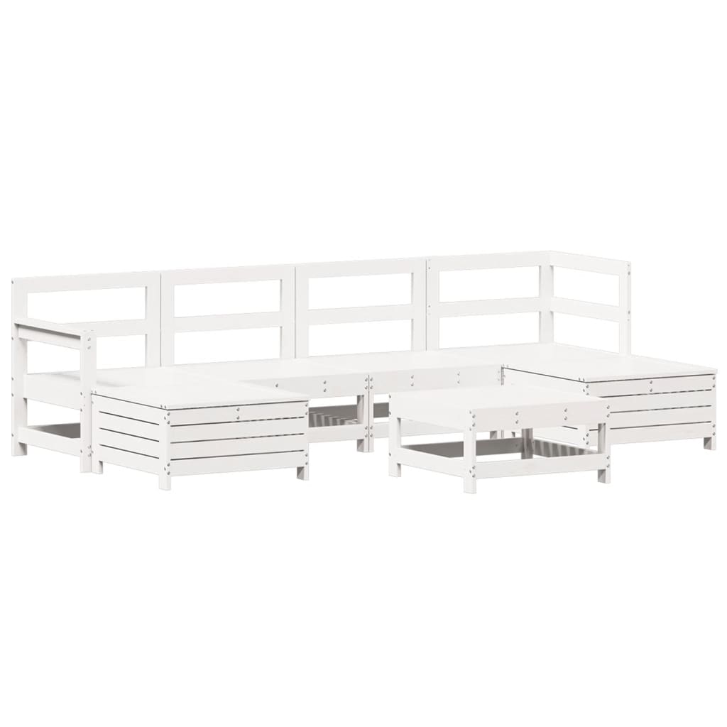 Set Divani da Giardino 7 pz Bianco in Legno Massello di Pino