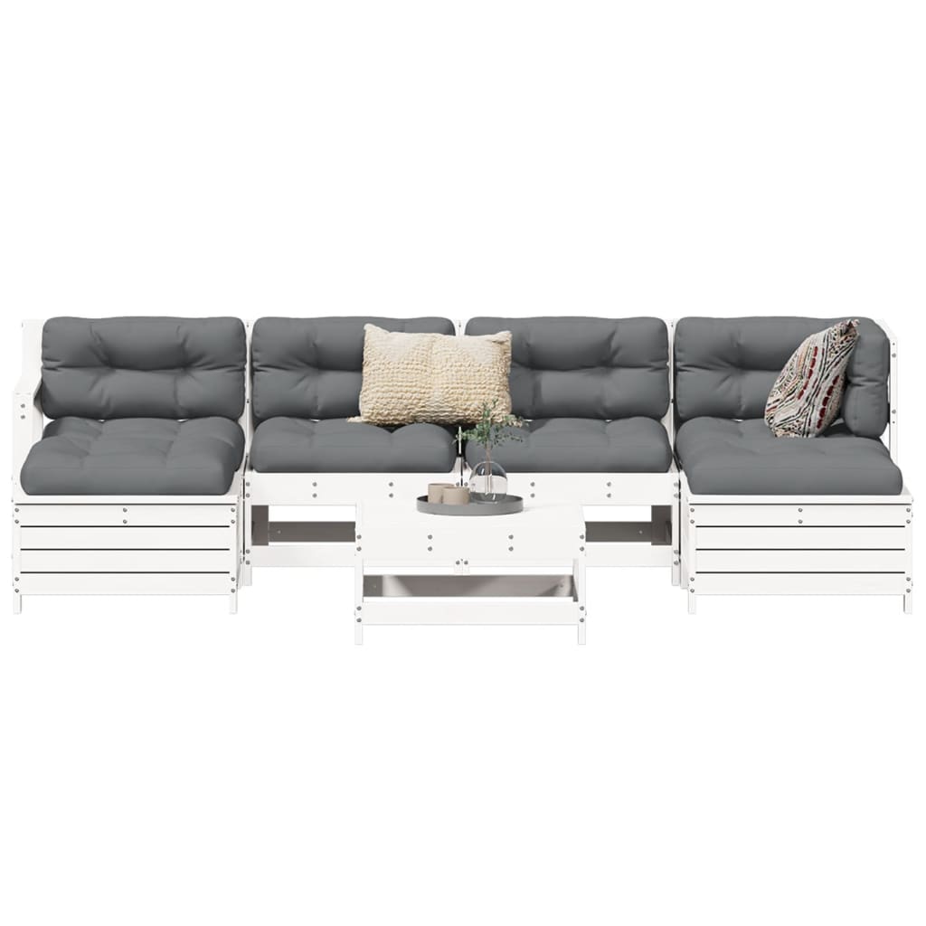 Set Divani da Giardino 7 pz Bianco in Legno Massello di Pino