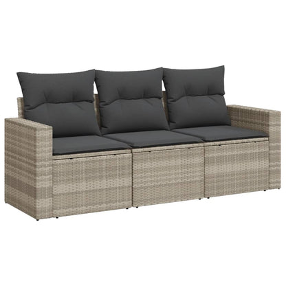Set Divano da Giardino 3pz con Cuscini Grigio Chiaro Polyrattan