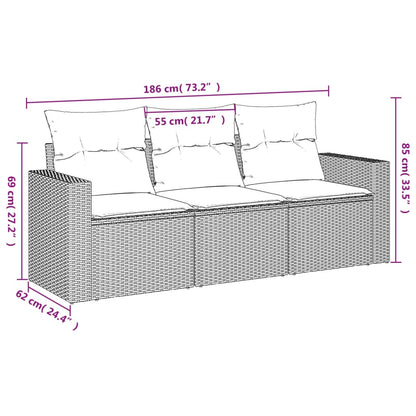 Set Divano da Giardino 3pz con Cuscini Grigio Chiaro Polyrattan