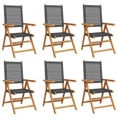 Sedie Giardino Reclinabili 6pz Nere Polyrattan e Legno Massello