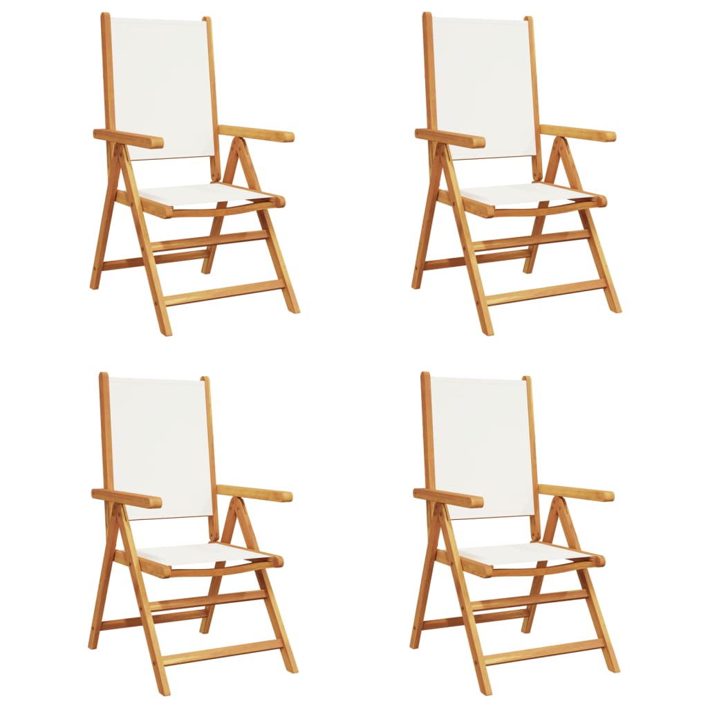 Sedie da Giardino Reclinabili 4pz Bianco Crema Tessuto e Legno