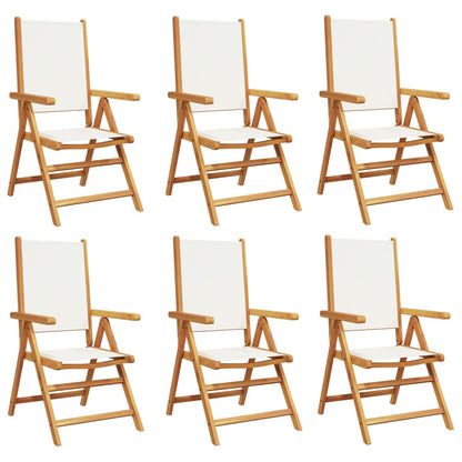 Sedie da Giardino Reclinabili 6pz Bianco Crema Tessuto e Legno