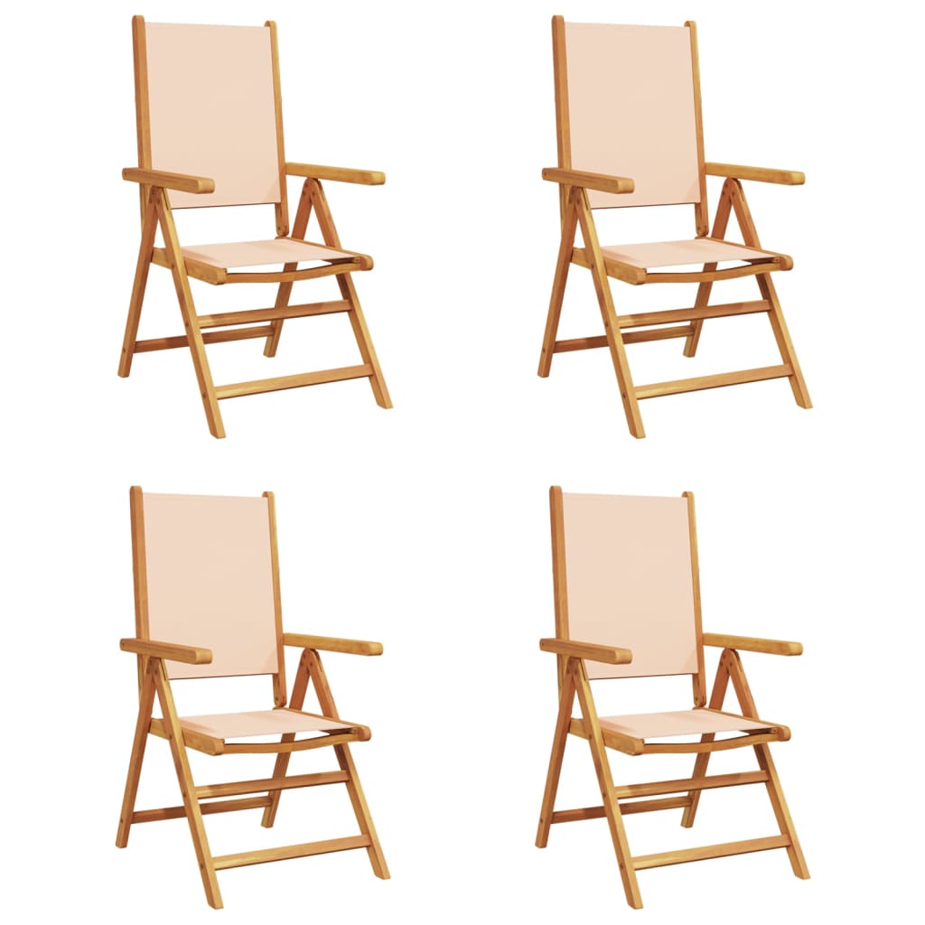 Sedie Giardino Reclinabili 4 pz Beige Tessuto e Legno Massello