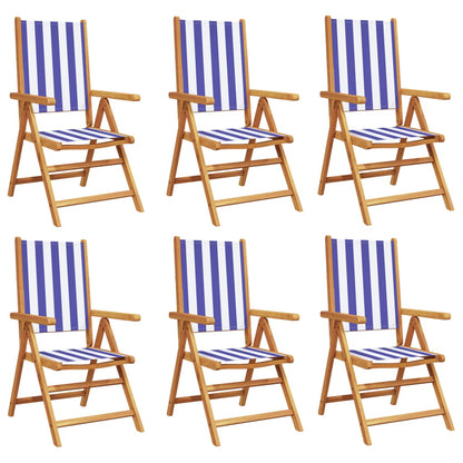 Sedie da Giardino Reclinabili 6 pz Blu e Bianco Tessuto e Legno