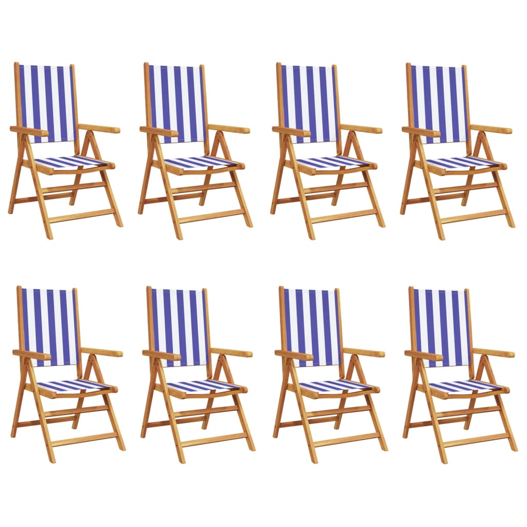 Sedie da Giardino Reclinabili 8 pz Blu e Bianco Tessuto e Legno