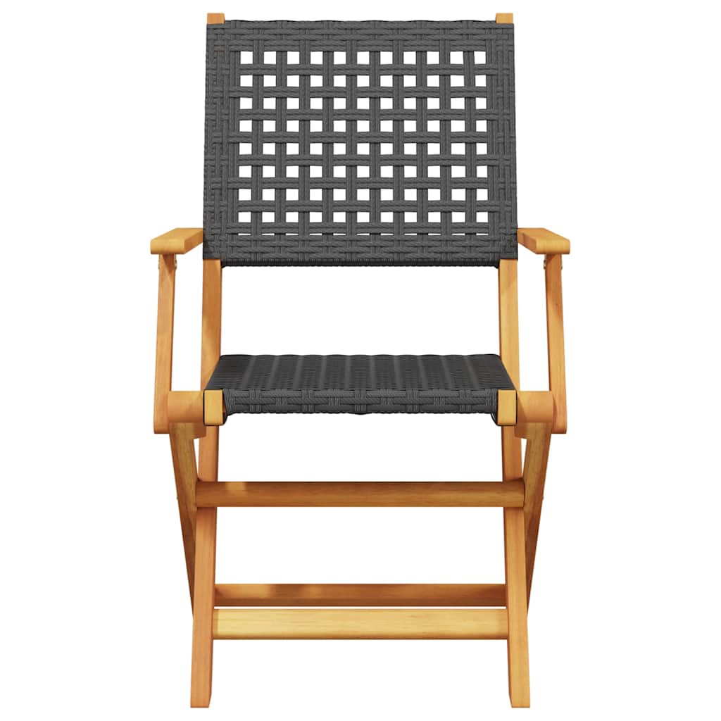 Sedie Giardino Pieghevoli 6 pz Nere Polyrattan e Legno Massello