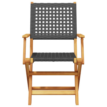 Sedie Giardino Pieghevoli 6 pz Nere Polyrattan e Legno Massello