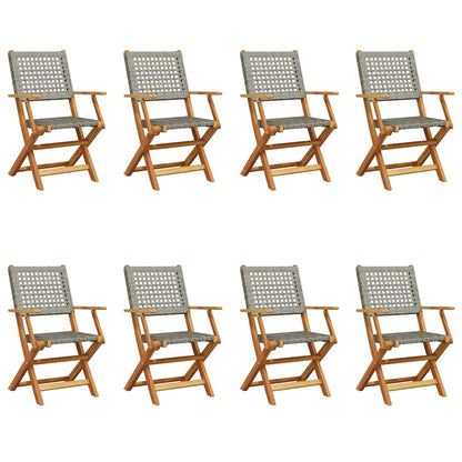 Sedie Giardino Pieghevoli 8pz Grigie Polyrattan Legno Massello