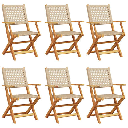 Sedie Giardino Pieghevoli 6pz Beige Polyrattan e Legno Massello
