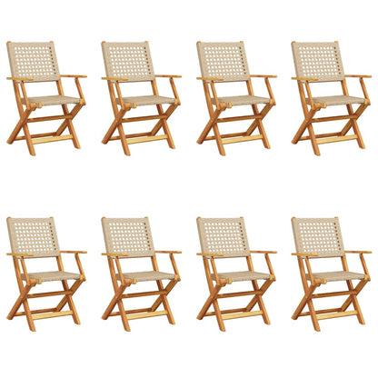 Sedie Giardino Pieghevoli 8pz Beige Polyrattan e Legno Massello