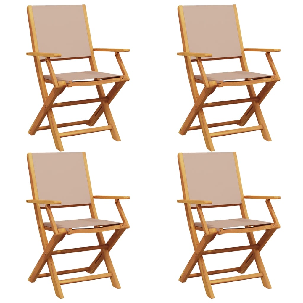 Sedie Giardino Pieghevoli 4pz Tortora Tessuto e Legno Massello