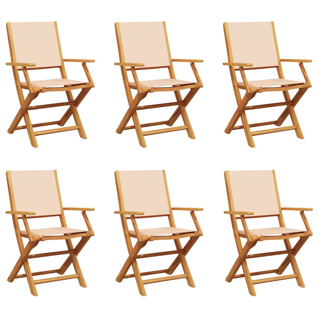 Sedie da Giardino Pieghevoli 6pz Beige Tessuto e Legno Massello