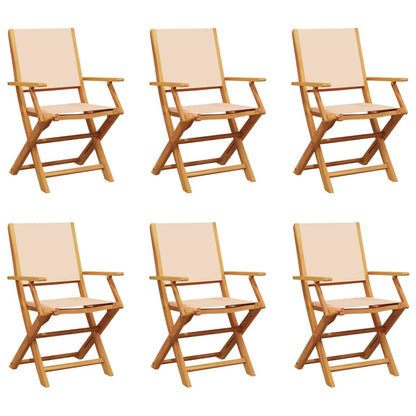 Sedie da Giardino Pieghevoli 6pz Beige Tessuto e Legno Massello