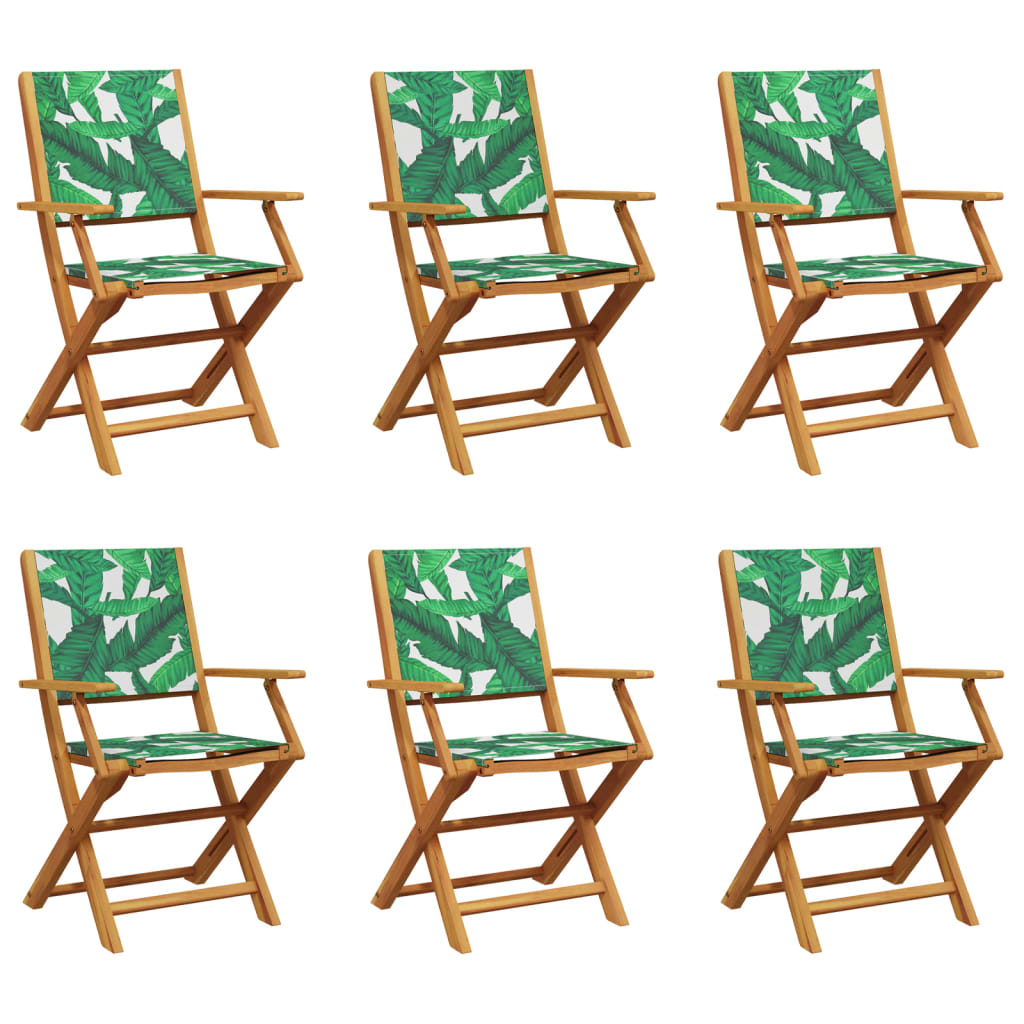 Sedie da Giardino Pieghevoli 6pz Verde Tessuto e Legno Massello