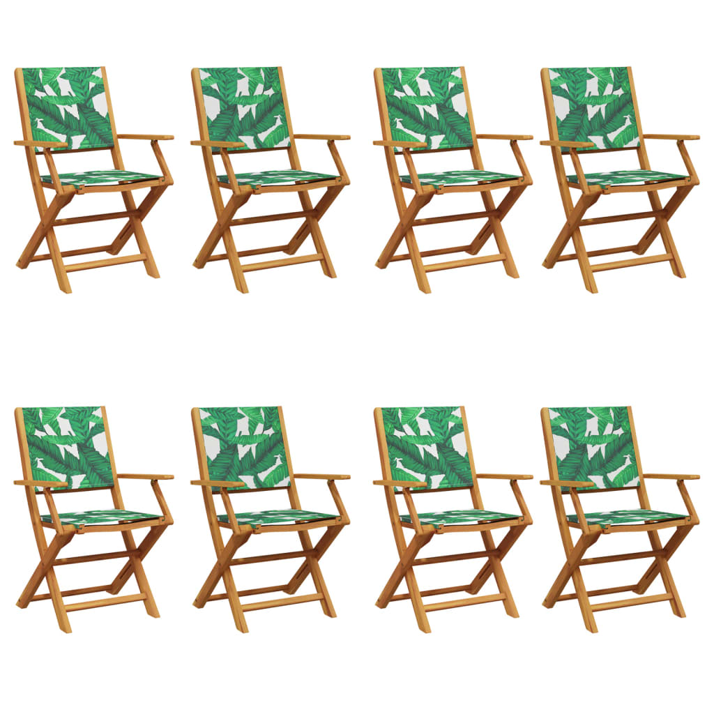 Sedie da Giardino Pieghevoli 8pz Verde Tessuto e Legno Massello